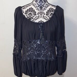 3/$45 Free People Gray Off The Shoulder Lace Boho Blouse Size XS Oversized